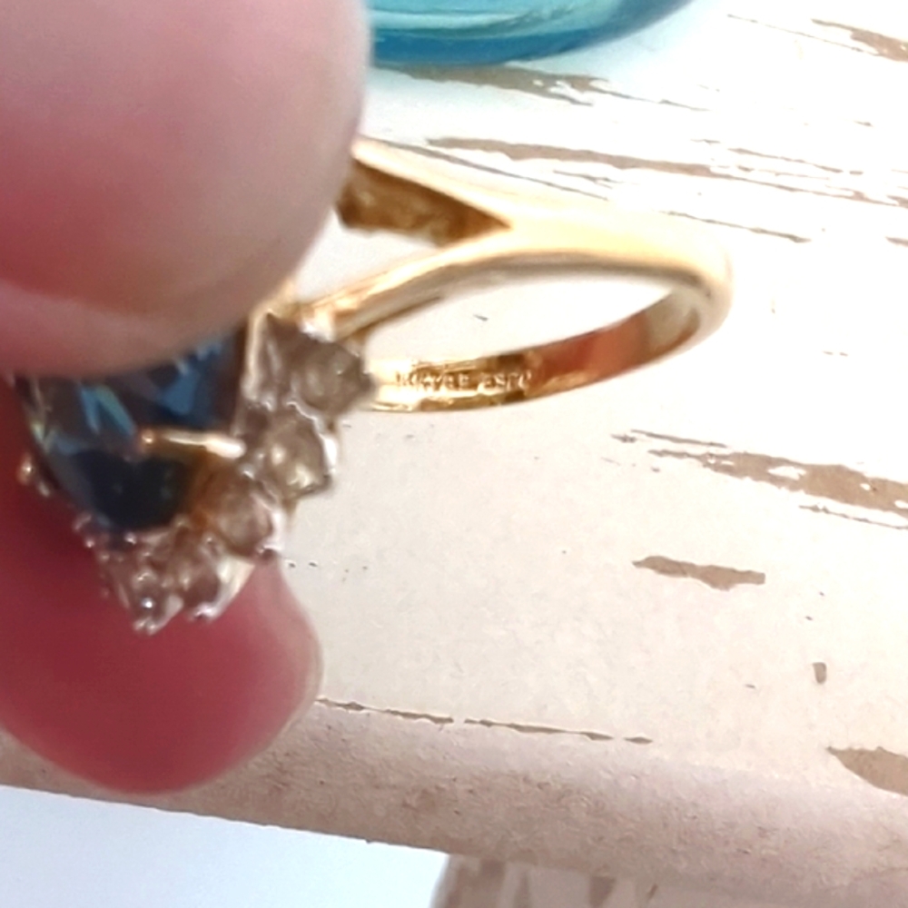 Vintage Huge "Joseph Esposito", ESPO 14k GE Sapphire Blue Diamonique Ring - Picture 2 of 8